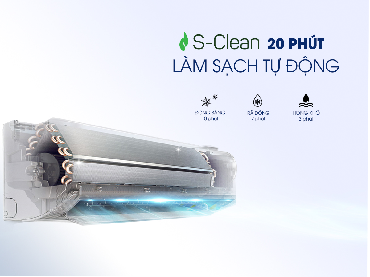 Với chỉ một nút nhấn, điều hòa Sumikura kích hoạt chế độ làm sạch kéo dài trong 20 phút Với chỉ một nút nhấn, điều hòa Sumikura kích hoạt chế độ làm sạch kéo dài trong 20 phút