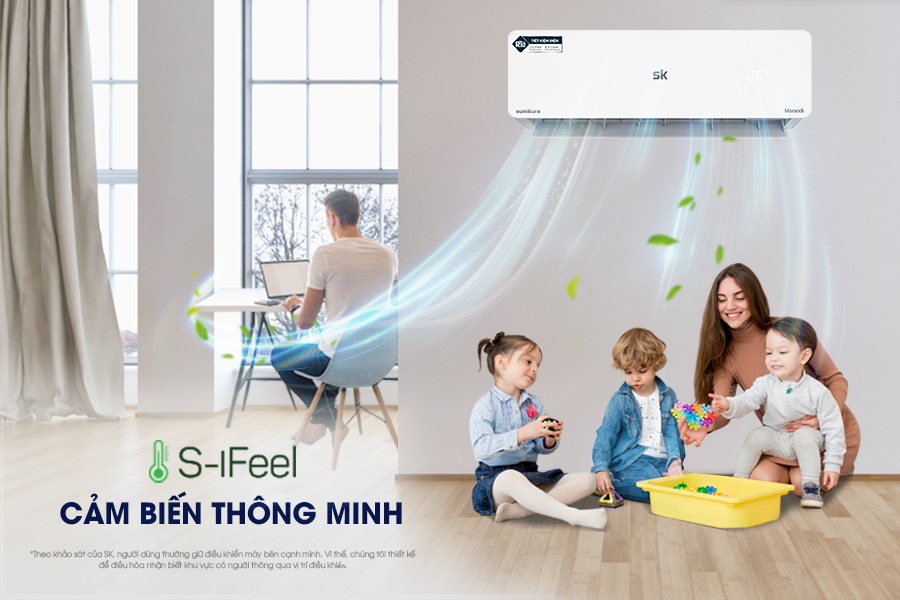Công nghệ S-iFeel cho phép máy điều chỉnh hướng gió và tốc độ quạt một cách tự động để tạo ra môi trường làm mát phù hợp Công nghệ S-iFeel cho phép máy điều chỉnh hướng gió và tốc độ quạt một cách tự động để tạo ra môi trường làm mát phù hợp