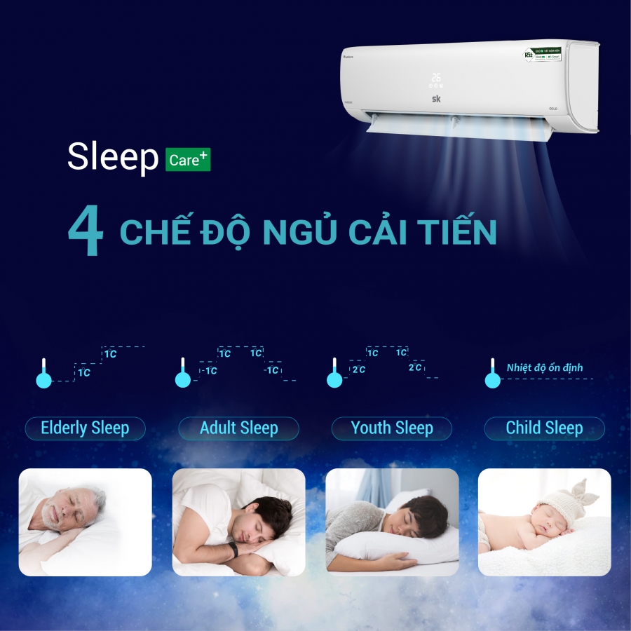 SK Series Gold có đến bốn chương trình nhiệt độ ban đêm phù hợp với bốn nhóm đối tượng tuổi khác nhau SK Series Gold có đến bốn chương trình nhiệt độ ban đêm phù hợp với bốn nhóm đối tượng tuổi khác nhau