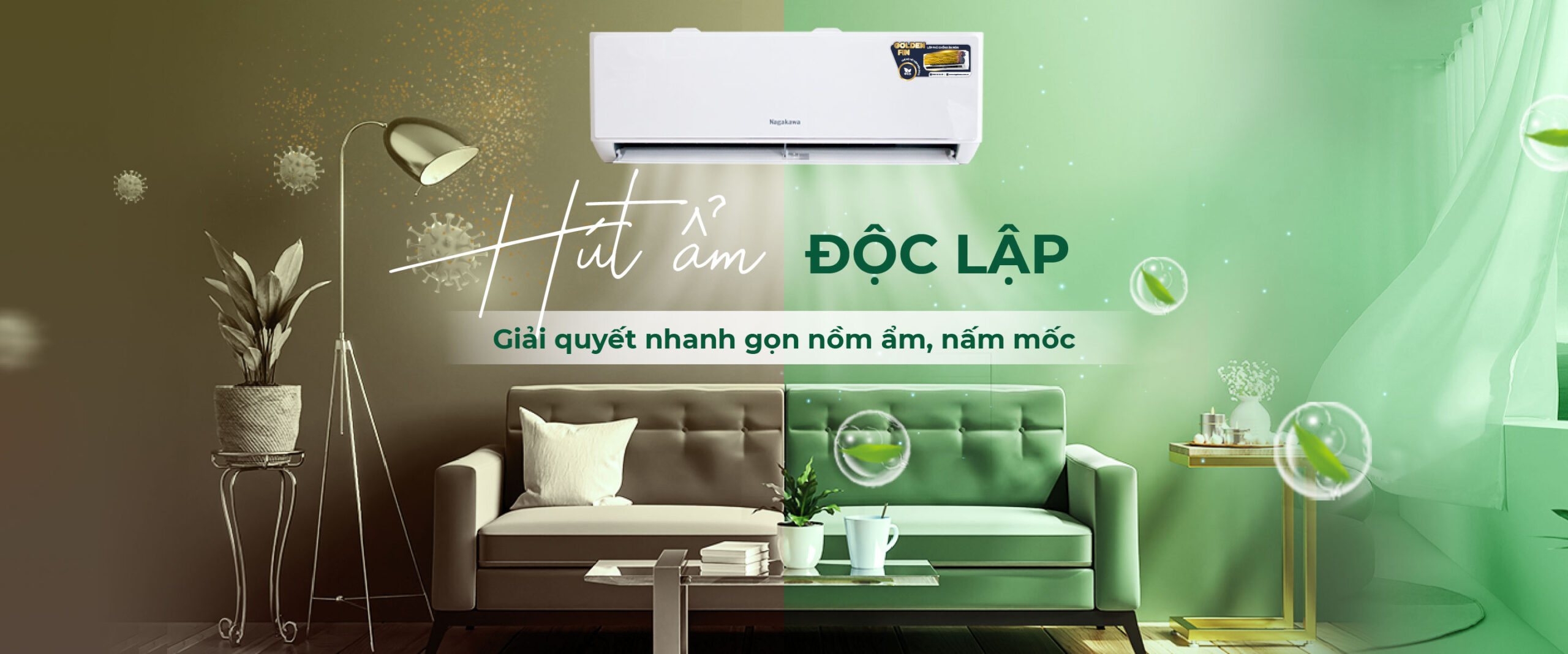 Điều hòa Nagakawa với chế độ hút ẩm giúp giải quyết hiệu quả nồm ẩm, ngăn ngừa nấm mốc